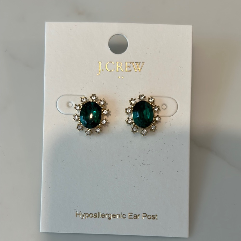 J. Crew Teal and Gold Oval Earrings